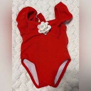 Janie and Jack red floral swim suit 6-12